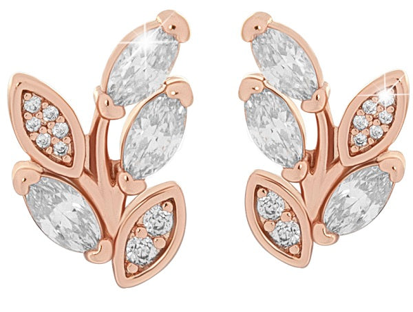 MJ POST 497 ORECCHINO DEFINITIVO MEDICAL JEWELS FOGLIE ORO ROSA CON ZIRCONI