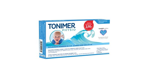 TONIMER PHYSIO MONODOSE SOLUZIONE ISOTONICA MULTIFUNZIONE A BASE DI CLORURO DI SODIO 0,9% 20 FLACONCINI 5 ML PROMO