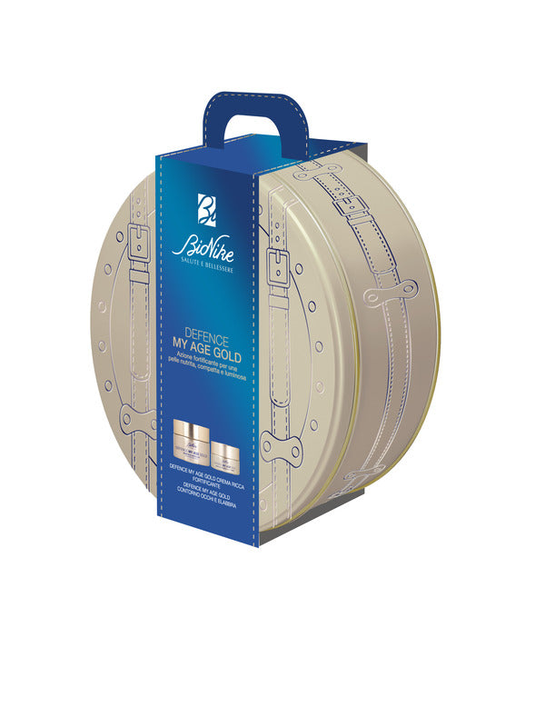 DEFENCE MY AGE GOLD KIT NATALE 2026 1 DEFENCE MY AGE GOLD CREMA RICCA FORTIFICANTE 50 ML + 1 DEFENCE MY AGE GOLD CREMA FORTIFICANE OCCHI E LABBRA 15 ML