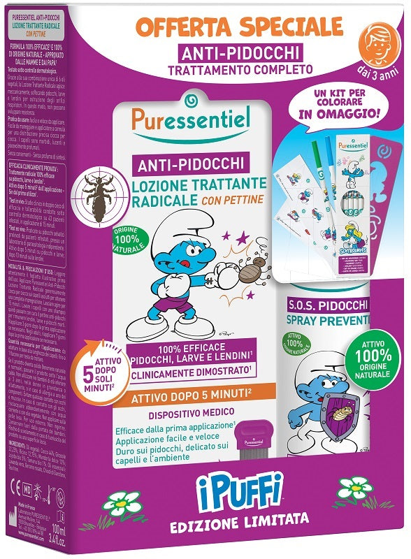 PURESSENTIEL COF PUFFI ANTIPIDOCCHI 1 LOZIONE PIDOCCHI 100 ML + 1 SPRAY PREVENIZIONE PIDOCCHI 75 ML
